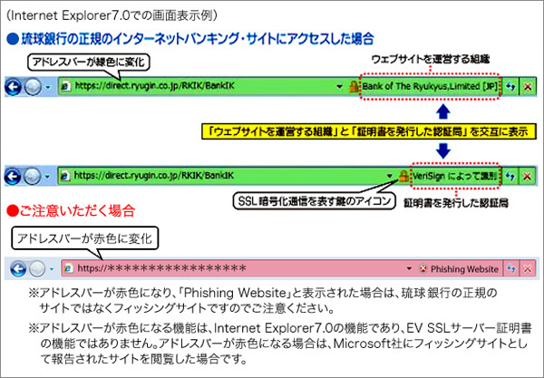 琉球銀行の正規サイトにアクセスした場合